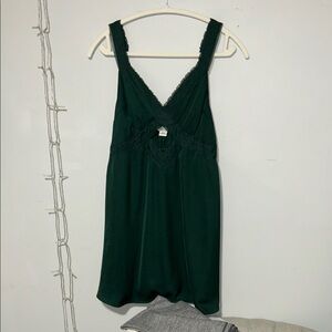 Dark Green Lace Trim Dress